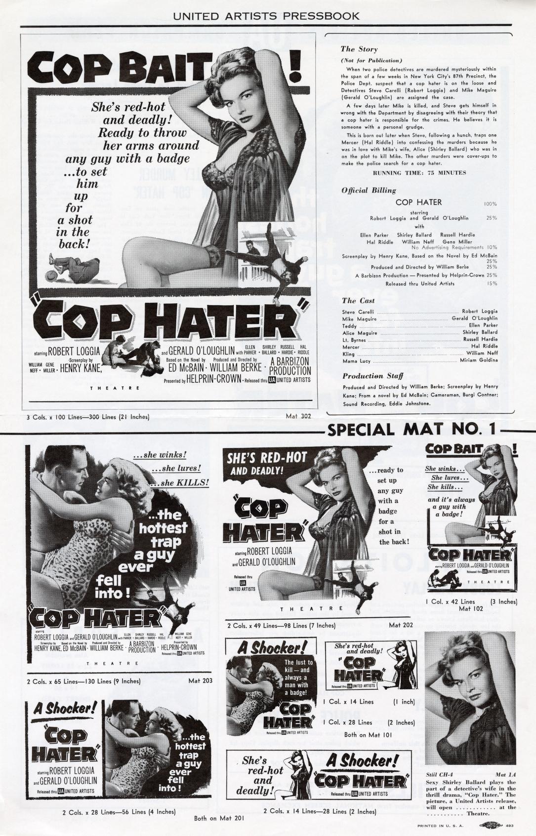 Cop Hater (United Artists Pressbook, 1958)