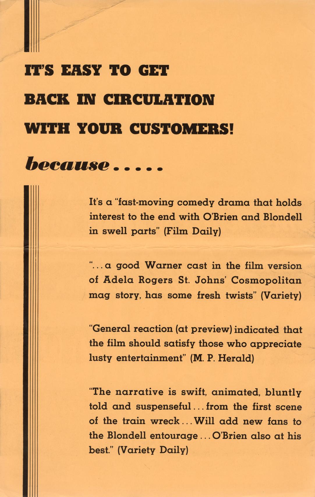 Back in Circulation (Warner Bros. Pressbook, 1937)