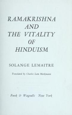 Cover of: Ramakrishna, and the vitality of Hinduism by Solange Lemaître