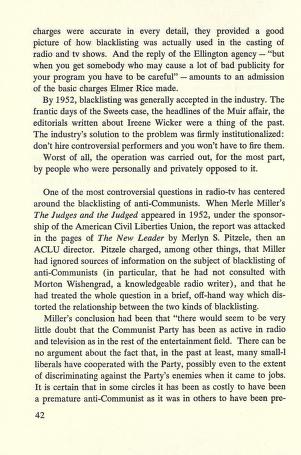 Thumbnail image of a page from Report on blacklisting: II. Radio-television