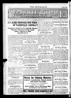 Thumbnail image of a page from The Billboard  1919-07-19: Vol 31 Iss 29