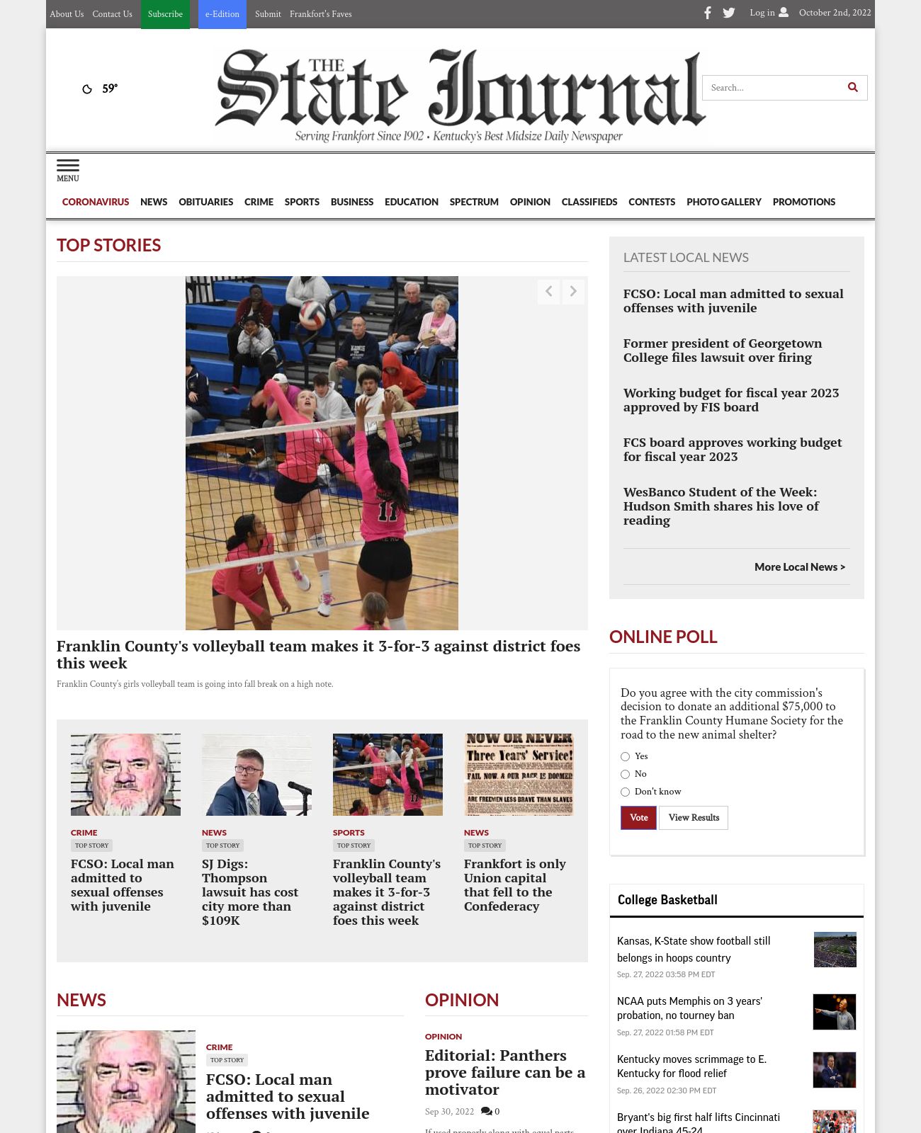 Frankfort State Journal at 2022-10-02 03:13:55-04:00 local time