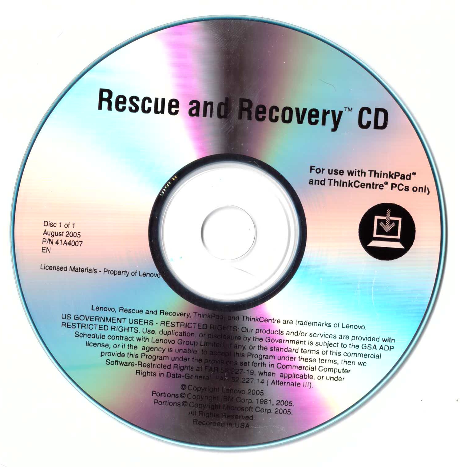 IBM ThinkPad X41 Product Recovery CD Rescue Restore Disc Set FRU 