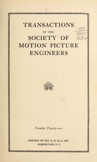 Cover image for Transactions of the Society of Motion Picture Engineers