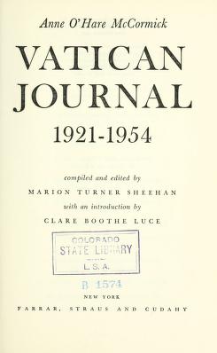 Cover of: Vatican journal, 1921-1954. by McCormick, Anne O'Hare.