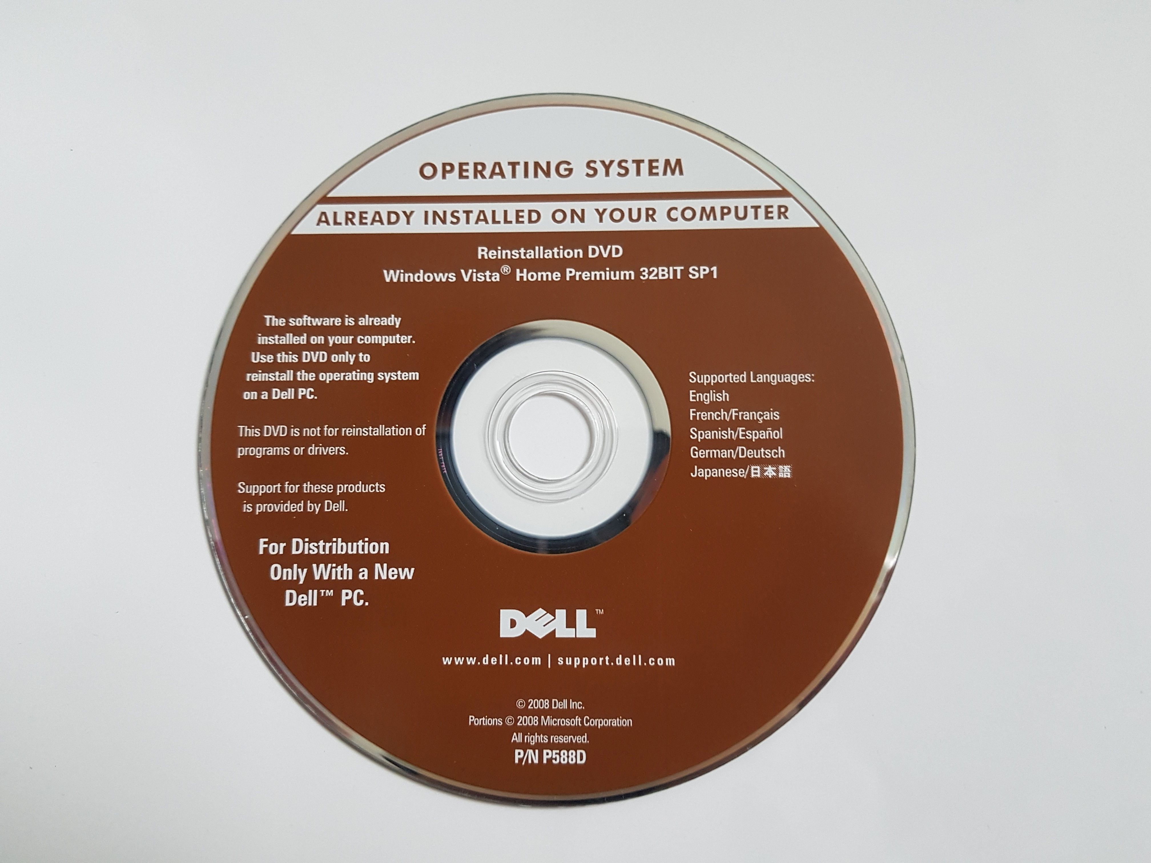 Dell Windows Vista Home Premium 32bit SP1 Reinstallation DVD.