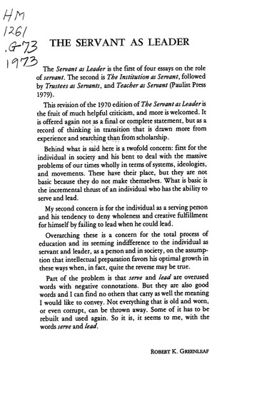 the servant as leader essay 1970