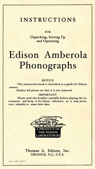 Edison Amberola Phonograph Parts Manual  Reproduction 