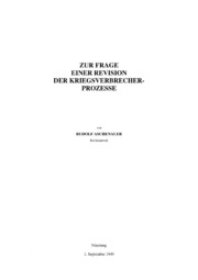 Aschenauer, Rudolf   Zur Frage einer Revision der 
