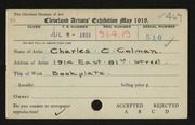 Entry card for Colman, Charles C. for the 1919 May Show.