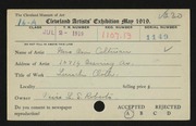 Entry card for Coltman, Mrs. Ora A. for the 1919 May Show.