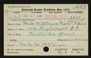 Entry card for Fifield, L. C., and McKenzie, Mrs. M. M. for the 1919 May Show.