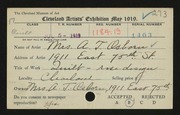 Entry card for Osborn, Mrs. A. T. for the 1919 May Show.