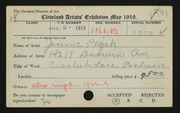 Entry card for Pecjak, Jennie for the 1919 May Show.