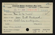 Entry card for Seidel, Mrs. A. N. for the 1919 May Show.