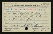Entry card for Stone, Elizabeth T. for the 1919 May Show.