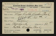 Entry card for Weidenthal, Ruth for the 1919 May Show.