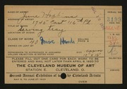 Entry card for Hopkins, June for the 1920 May Show.