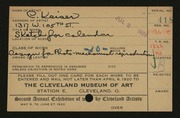 Entry card for Keiser, C. for the 1920 May Show.