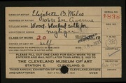 Entry card for Miles, Elizabeth B. for the 1921 May Show.