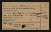 Entry card for Bell, Corydon  for the 1922 May Show.