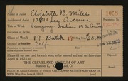 Entry card for Miles, Elizabeth B. for the 1922 May Show.