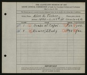 Entry card for Fisher, Alice R. for the 1924 May Show.