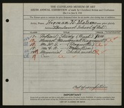 Entry card for Matzen, Herman N., and Cleveland School of Art for the 1924 May Show.