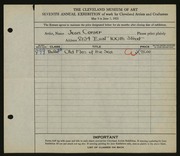 Entry card for Corser, Jean for the 1925 May Show.