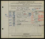 Entry card for Hill, Anna Wyers for the 1925 May Show.