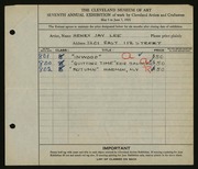Entry card for Lee, Henry Jay for the 1925 May Show.