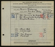 Entry card for Rahming, Norris for the 1925 May Show.