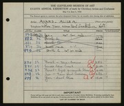 Entry card for Ayars, Alice A. for the 1926 May Show.