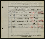 Entry card for Bandelow, R. W. for the 1926 May Show.