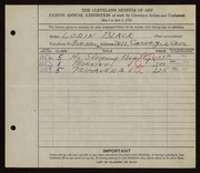 Entry card for Black, Lorin for the 1926 May Show.
