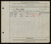 Entry card for Briggs, Jean for the 1926 May Show.