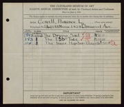 Entry card for Corell, Florence L. for the 1926 May Show.