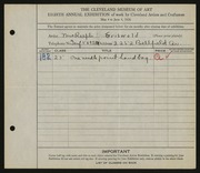 Entry card for Griswold, Mrs. Ralph for the 1926 May Show.
