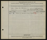 Entry card for Holden, Cora for the 1926 May Show.