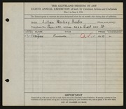 Entry card for Hunter, Lillian Woolsey for the 1926 May Show.