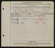 Entry card for Malone, Doris for the 1926 May Show.