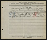 Entry card for Motto, Joseph C. for the 1926 May Show.