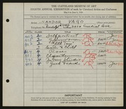 Entry card for Vago, Sandor for the 1926 May Show.