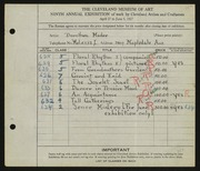 Entry card for Mader, Dorothea for the 1927 May Show.