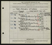Entry card for Miles Studio, and Miles, Elizabeth B.; Miles, Eugene R. for the 1927 May Show.