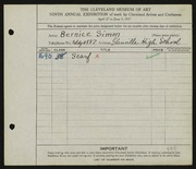 Entry card for Simon, Bernice J. for the 1927 May Show.