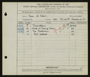 Entry card for Ulen, Jean Grigor for the 1927 May Show.