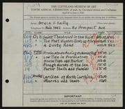Entry card for Kelly, Grace Veronica for the 1928 May Show.