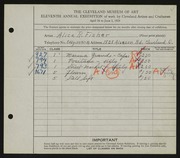 Entry card for Fisher, Alice R. for the 1929 May Show.