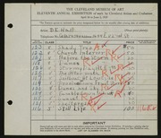 Entry card for Hall, Doris Elizabeth for the 1929 May Show.